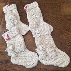 4 NWT Ivory Cozy Cable Knit Stockings with Pom Poms